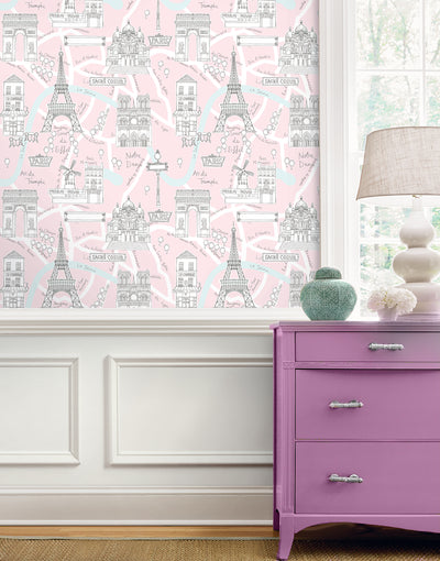 product image for Paris Scene Peel-and-Stick Wallpaper in Pale Pink 9