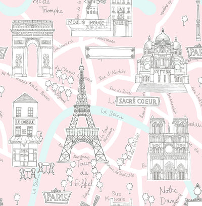 product image of Sample Paris Scene Peel-and-Stick Wallpaper in Pale Pink 556