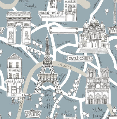 product image of Paris Scene Peel-and-Stick Wallpaper in Smokey Blue 528