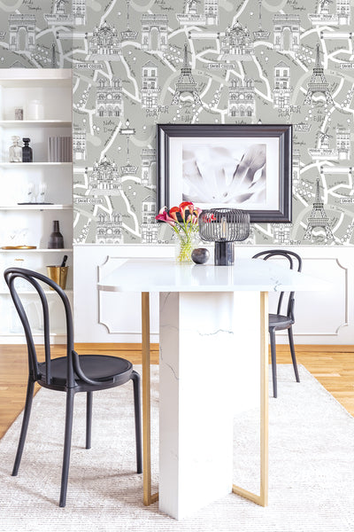 product image for Paris Scene Peel-and-Stick Wallpaper in Argos Grey 39