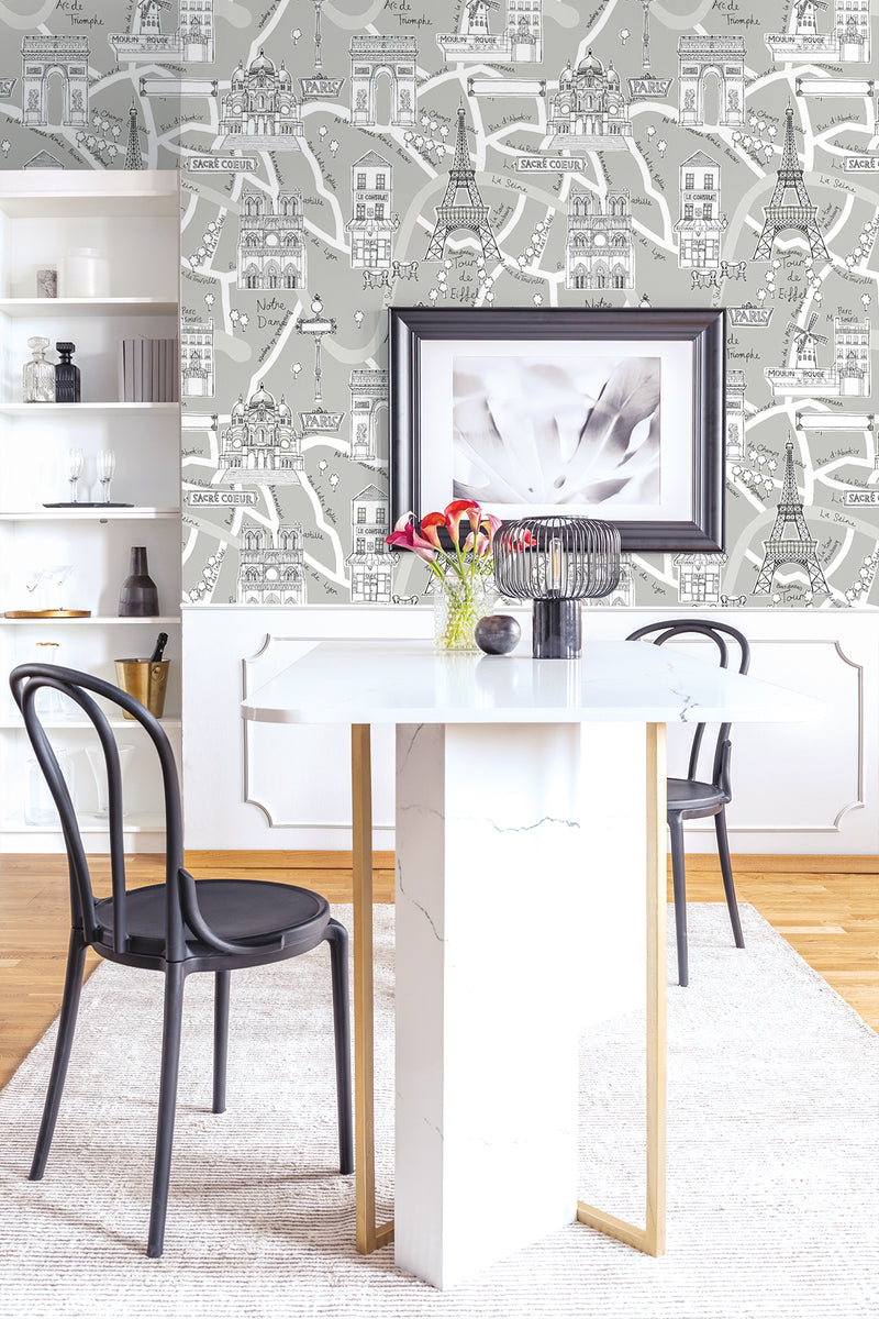 media image for Paris Scene Peel-and-Stick Wallpaper in Argos Grey 246