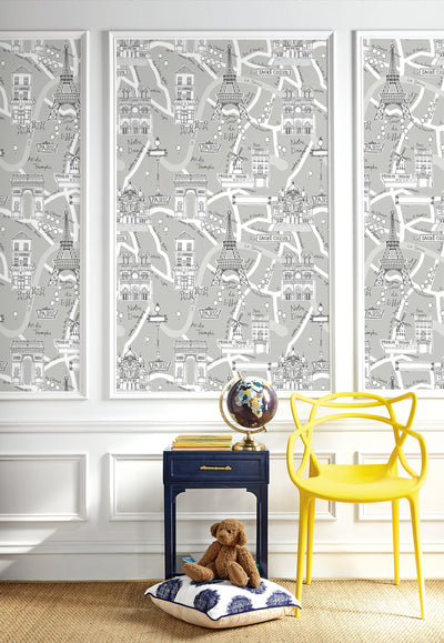 product image for Paris Scene Peel-and-Stick Wallpaper in Argos Grey 53