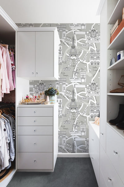 product image for Paris Scene Peel-and-Stick Wallpaper in Argos Grey 2