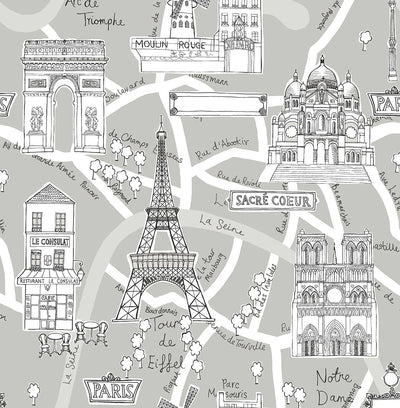 product image for Paris Scene Peel-and-Stick Wallpaper in Argos Grey 7