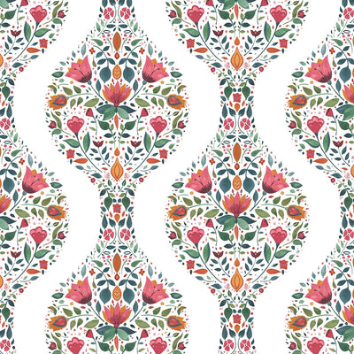 product image of Floral Ogee Peel-and-Stick Wallpaper in Rose Pink & Spruce 571