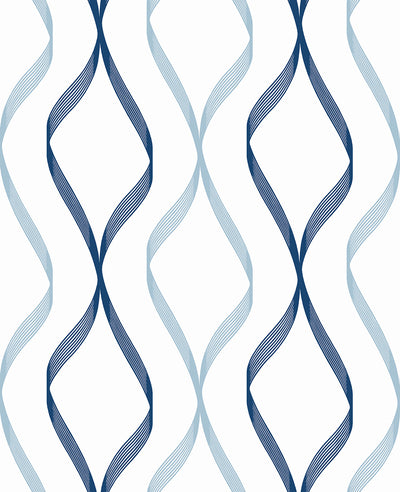 product image of Ogee Ribbon Peel-and-Stick Wallpaper in Celtic Blue & Dewdrop 582