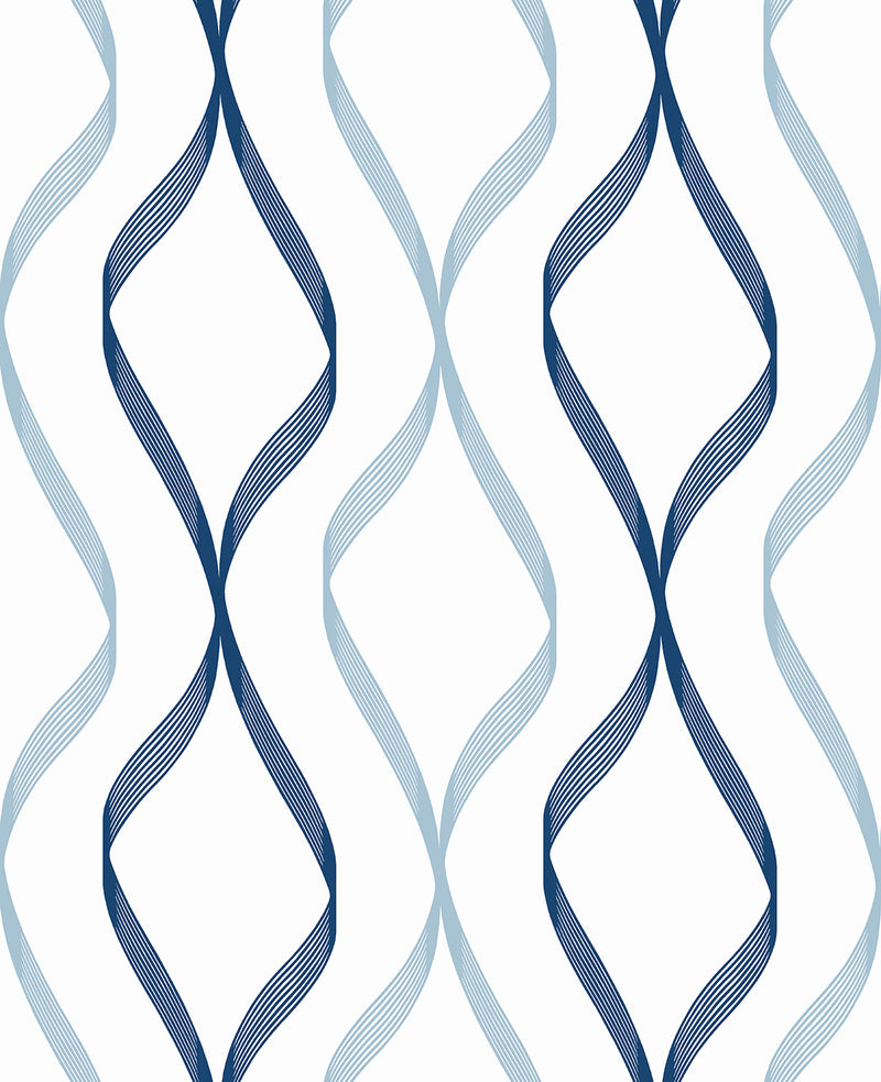 media image for Ogee Ribbon Peel-and-Stick Wallpaper in Celtic Blue & Dewdrop 297