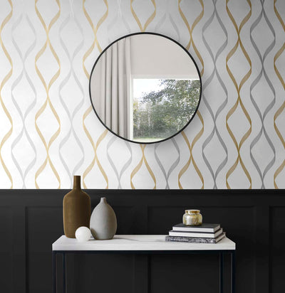 product image for Ogee Ribbon Peel-and-Stick Wallpaper in Silver & Gold 8