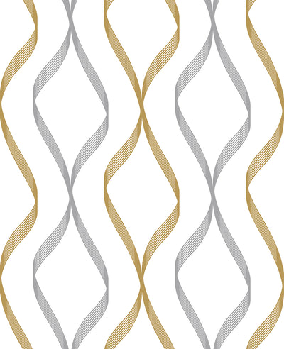 product image of Ogee Ribbon Peel-and-Stick Wallpaper in Silver & Gold 556