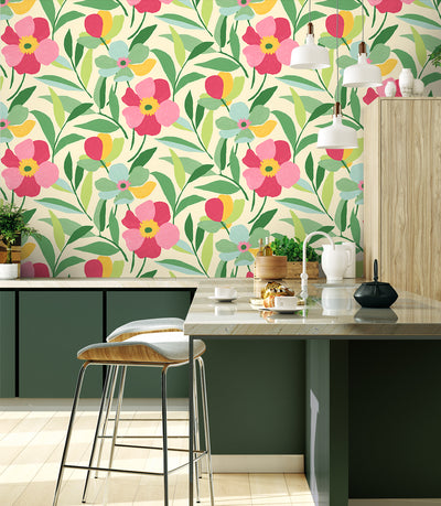 product image for Garden Block Floral Peel-and-Stick Wallpaper in Pink & Kelly Green 10