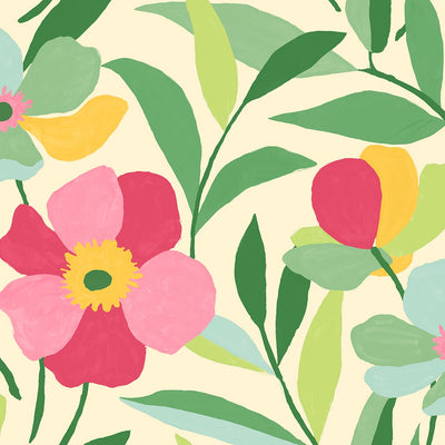 product image of Garden Block Floral Peel-and-Stick Wallpaper in Pink & Kelly Green 563