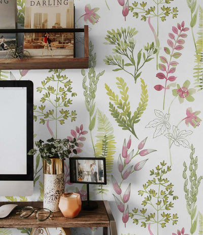 product image for Wild Garden Peel-and-Stick Wallpaper in Lemongrass & Posy Pink 87