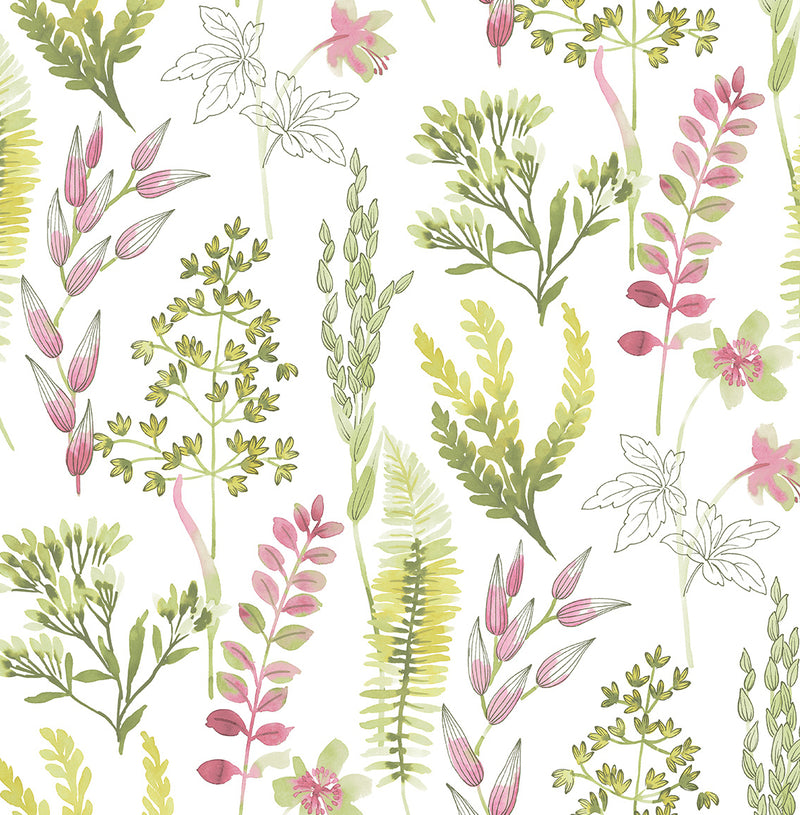 media image for Wild Garden Peel-and-Stick Wallpaper in Lemongrass & Posy Pink 287