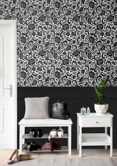 product image for Tonal Paisley Peel-and-Stick Wallpaper in Dark Ash 5