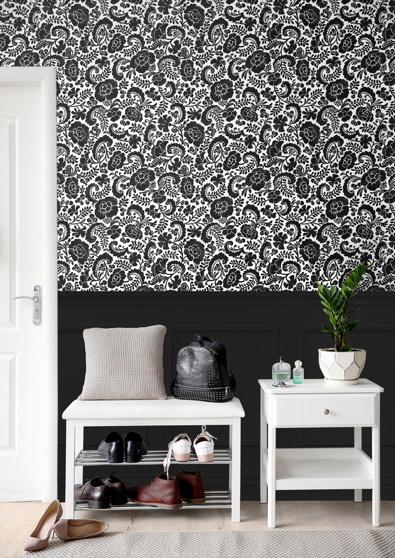 media image for Tonal Paisley Peel-and-Stick Wallpaper in Dark Ash 229