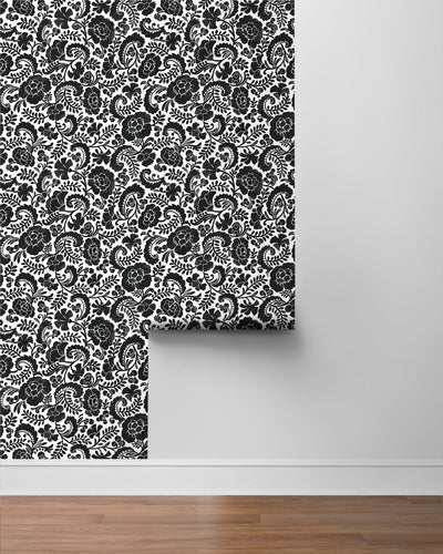 product image for Tonal Paisley Peel-and-Stick Wallpaper in Dark Ash 48