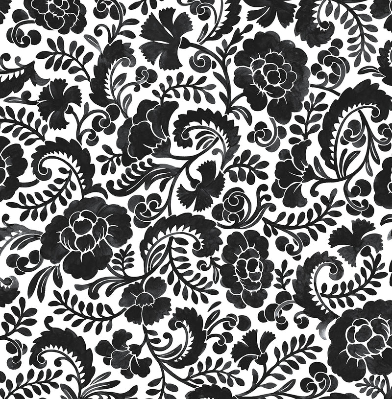 media image for Tonal Paisley Peel-and-Stick Wallpaper in Dark Ash 267