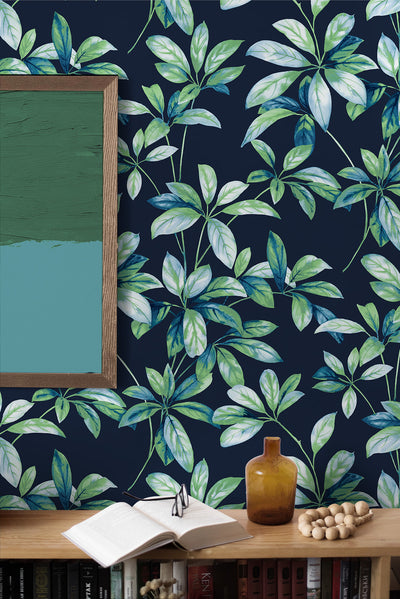 product image for Leaf Trail Peel-and-Stick Wallpaper in Navy & Spearmint 25