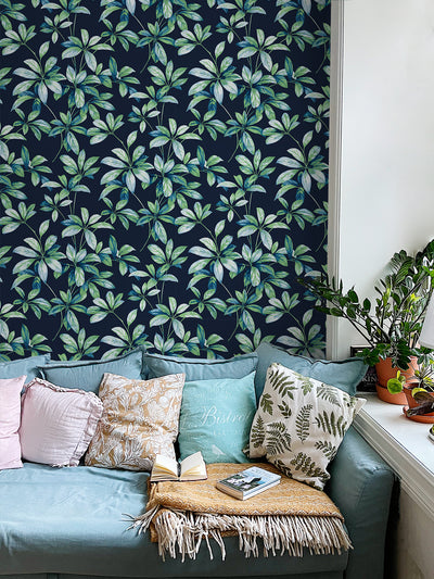 product image for Leaf Trail Peel-and-Stick Wallpaper in Navy & Spearmint 9