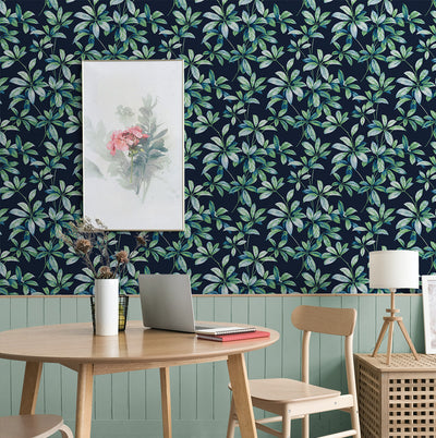 product image for Leaf Trail Peel-and-Stick Wallpaper in Navy & Spearmint 61