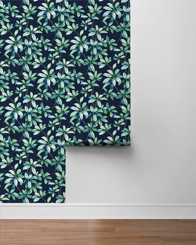 product image for Leaf Trail Peel-and-Stick Wallpaper in Navy & Spearmint 42