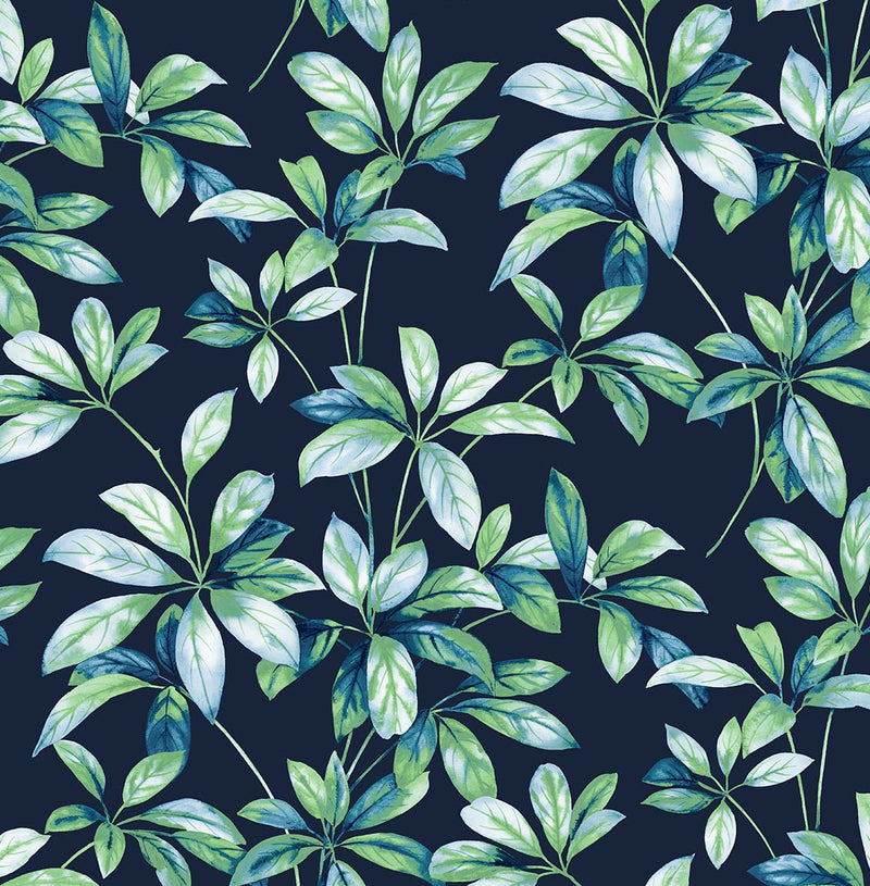 media image for Leaf Trail Peel-and-Stick Wallpaper in Navy & Spearmint 29