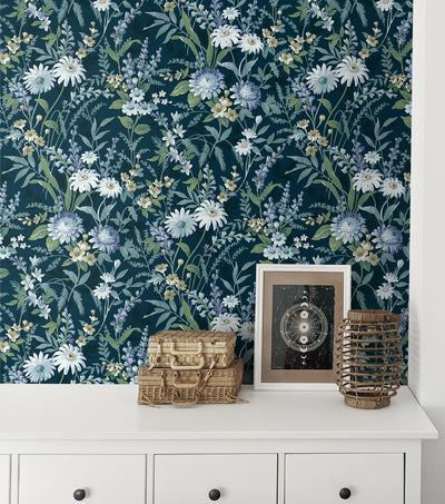 product image for Vintage Floral Peel-and-Stick Wallpaper in Teal 53