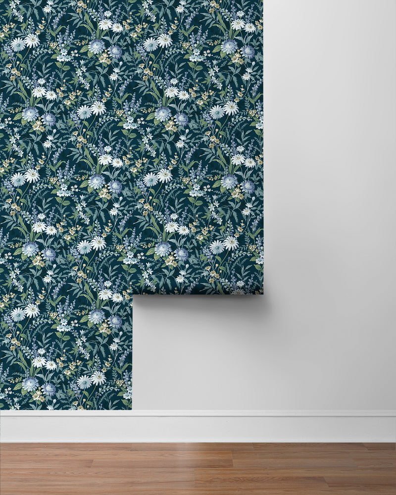 media image for Vintage Floral Peel-and-Stick Wallpaper in Teal 244