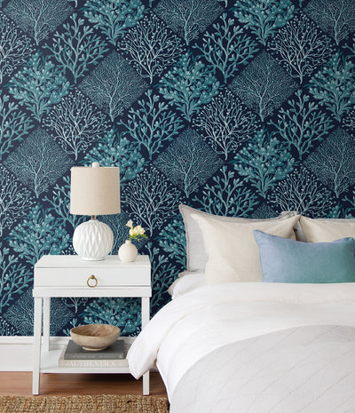 product image for Seaweed Peel-and-Stick Wallpaper in Teal & Navy Blue 17