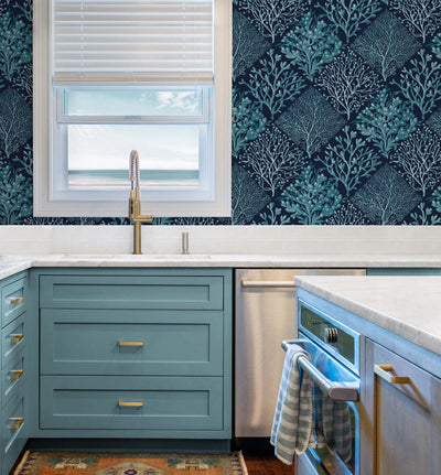 product image for Seaweed Peel-and-Stick Wallpaper in Teal & Navy Blue 68