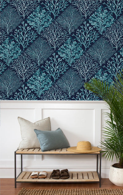 product image for Seaweed Peel-and-Stick Wallpaper in Teal & Navy Blue 92