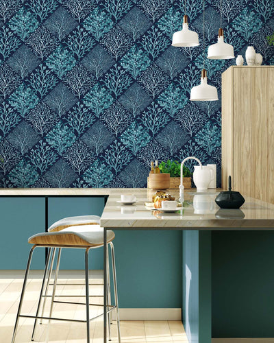 product image for Seaweed Peel-and-Stick Wallpaper in Teal & Navy Blue 24