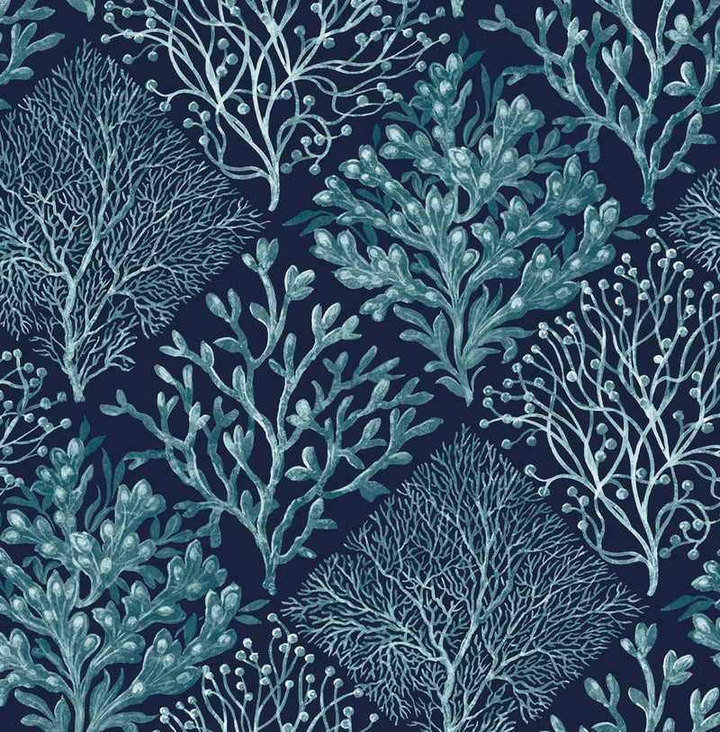 media image for Seaweed Peel-and-Stick Wallpaper in Teal & Navy Blue 236