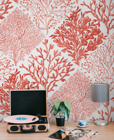 product image for Seaweed Peel-and-Stick Wallpaper in Vermillion 21