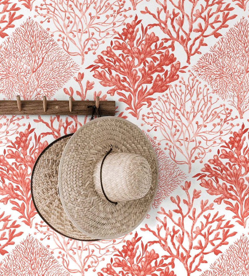 media image for Seaweed Peel-and-Stick Wallpaper in Vermillion 212