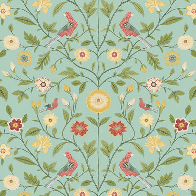 product image of Bird Toile Peel-and-Stick Wallpaper in Aquamarine 584