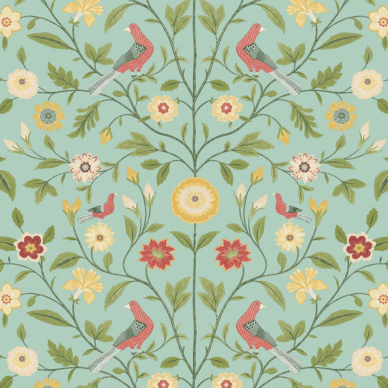 media image for Bird Toile Peel-and-Stick Wallpaper in Aquamarine 231