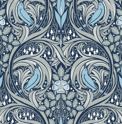 product image for Bird Ogee Peel-and-Stick Wallpaper in Navy & Sky Blue 22