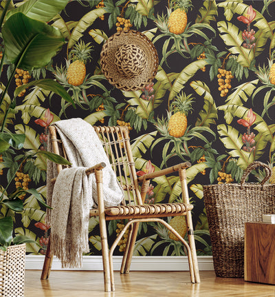 product image for Pineapple Floral Peel-and-Stick Wallpaper in Ebony 12