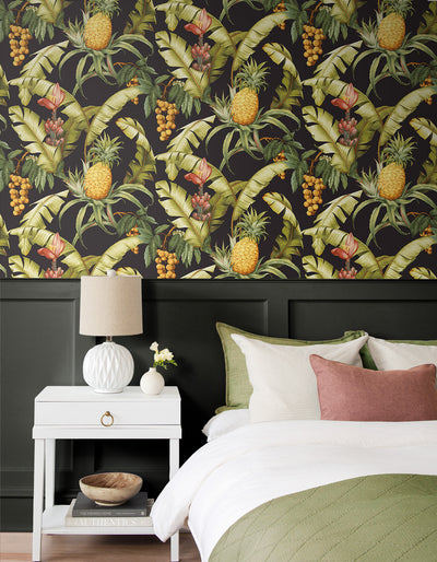 product image for Pineapple Floral Peel-and-Stick Wallpaper in Ebony 19