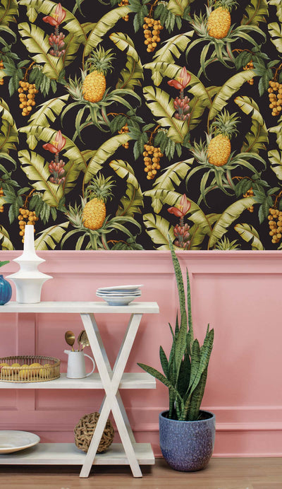 product image for Pineapple Floral Peel-and-Stick Wallpaper in Ebony 70