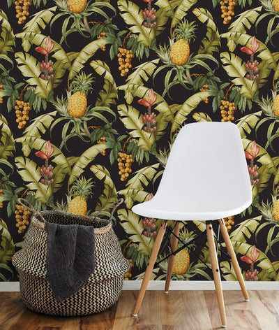 product image for Pineapple Floral Peel-and-Stick Wallpaper in Ebony 97