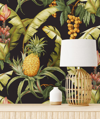 product image for Pineapple Floral Peel-and-Stick Wallpaper in Ebony 42