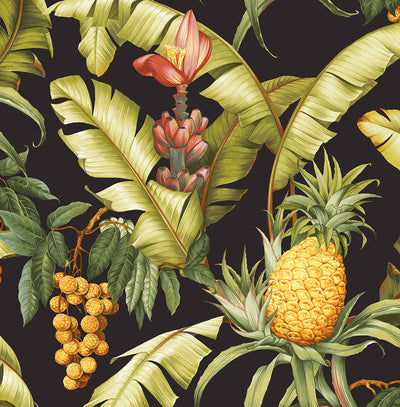 product image of Pineapple Floral Peel-and-Stick Wallpaper in Ebony 572