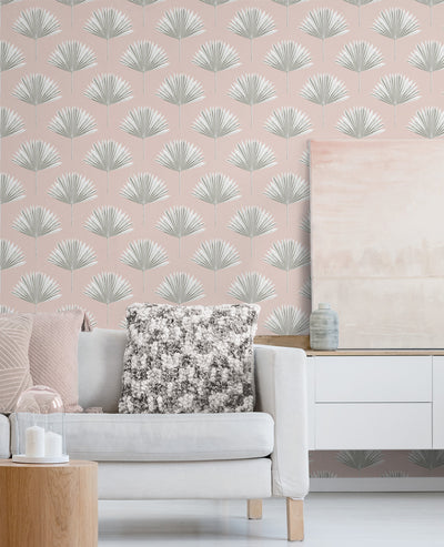 product image for Tropical Fan Palm Peel-and-Stick Wallpaper in Pink Mist 61