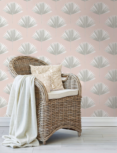 product image for Tropical Fan Palm Peel-and-Stick Wallpaper in Pink Mist 25