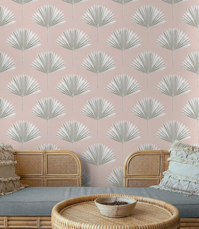 product image for Tropical Fan Palm Peel-and-Stick Wallpaper in Pink Mist 18