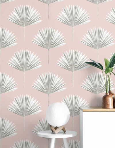 product image for Tropical Fan Palm Peel-and-Stick Wallpaper in Pink Mist 28