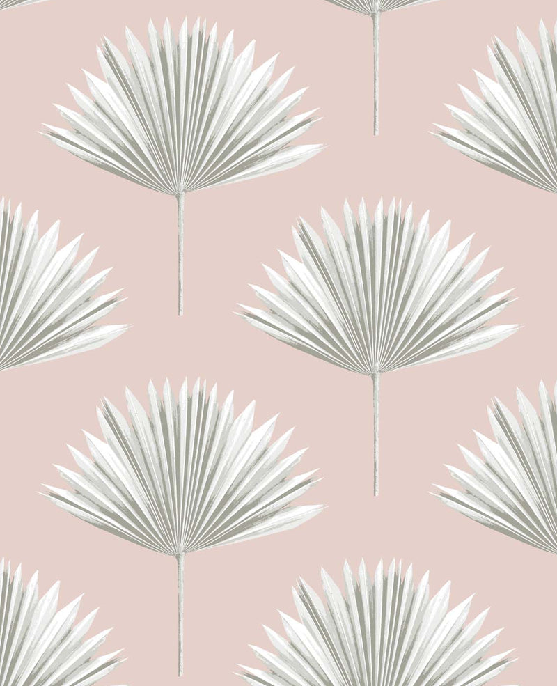 media image for Tropical Fan Palm Peel-and-Stick Wallpaper in Pink Mist 275