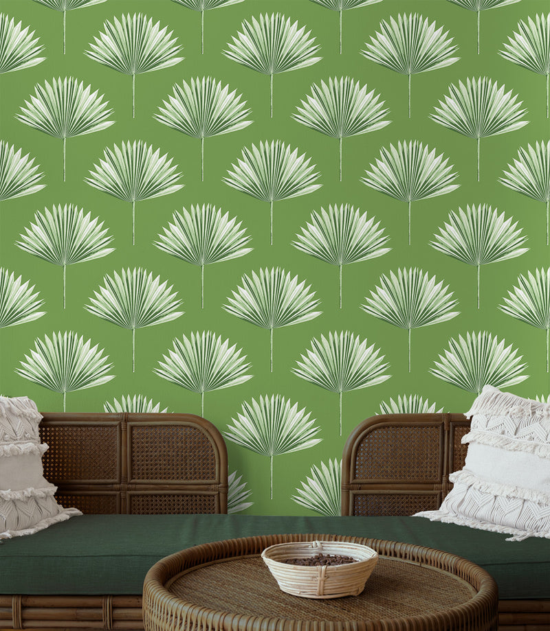 media image for Tropical Fan Palm Peel-and-Stick Wallpaper in Green Sprout 289